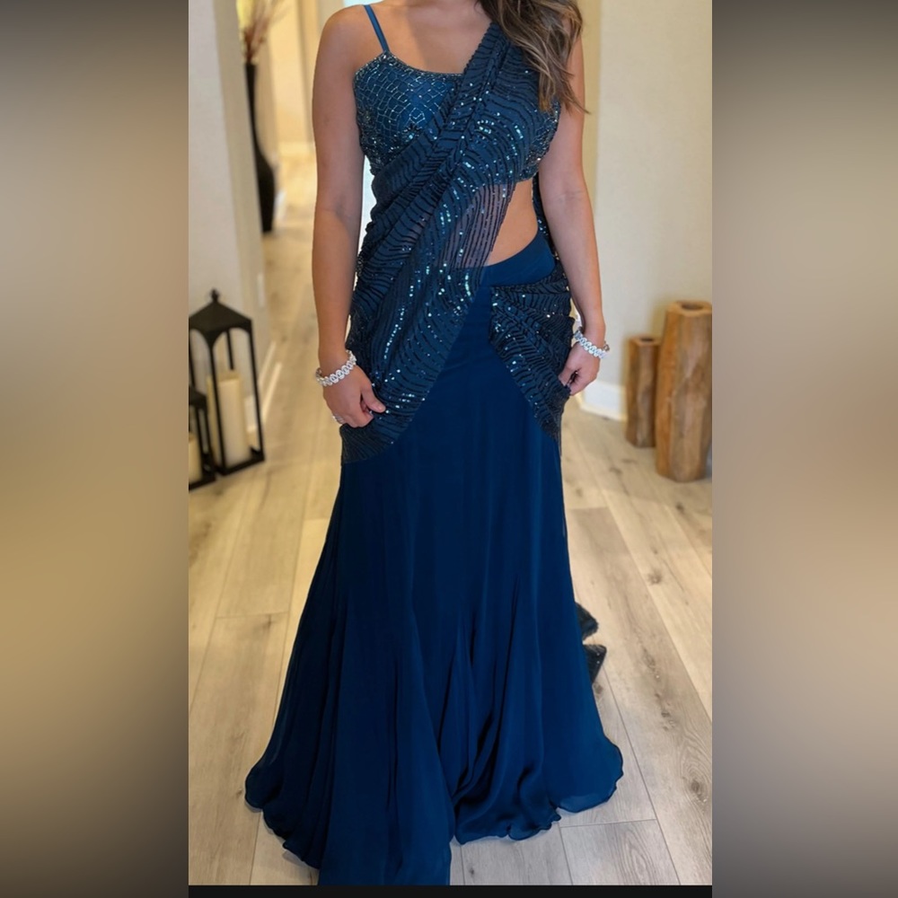 Teal saree skirt outfit